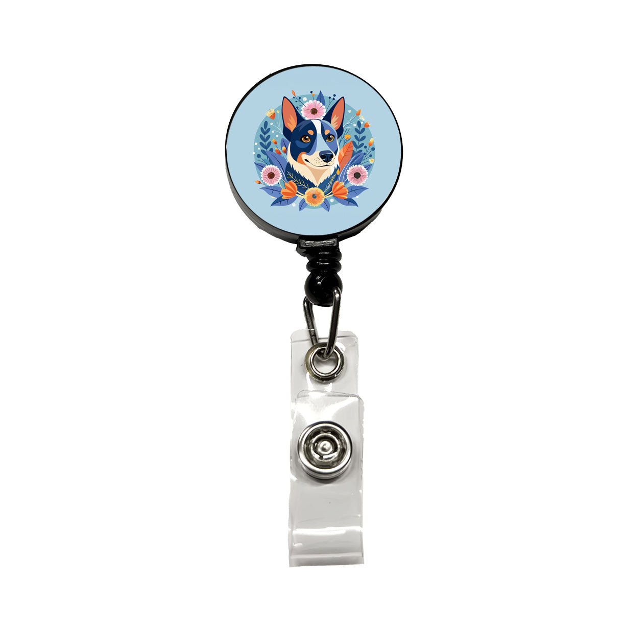 American Cattle Dog Floral Flowers Retractable ID Key Card Name Tag Badge Holder with Clip