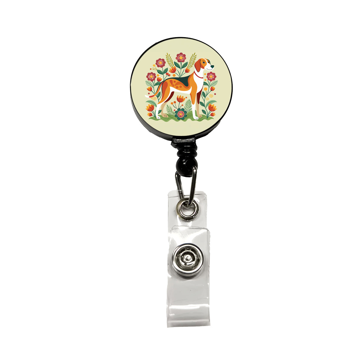 American Foxhound Dog Floral Flowers Retractable ID Key Card Name Tag Badge Holder with Clip