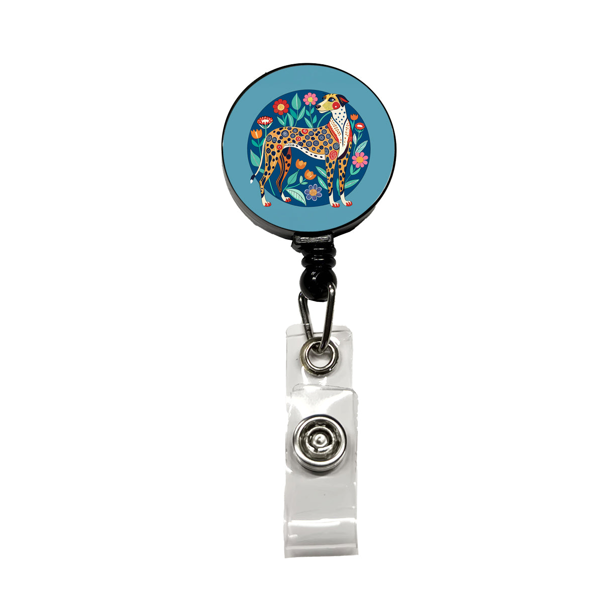 American Leopard Hound Dog Floral Flowers Retractable ID Key Card Name Tag Badge Holder with Clip