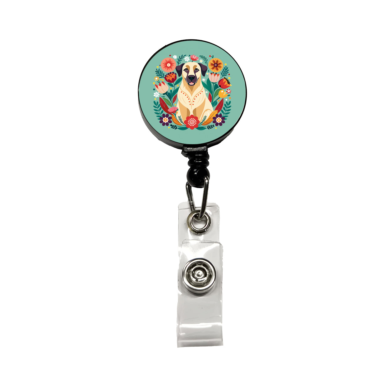 Anatolian Shepherd Dog Floral Flowers Retractable ID Key Card Name Tag Badge Holder with Clip