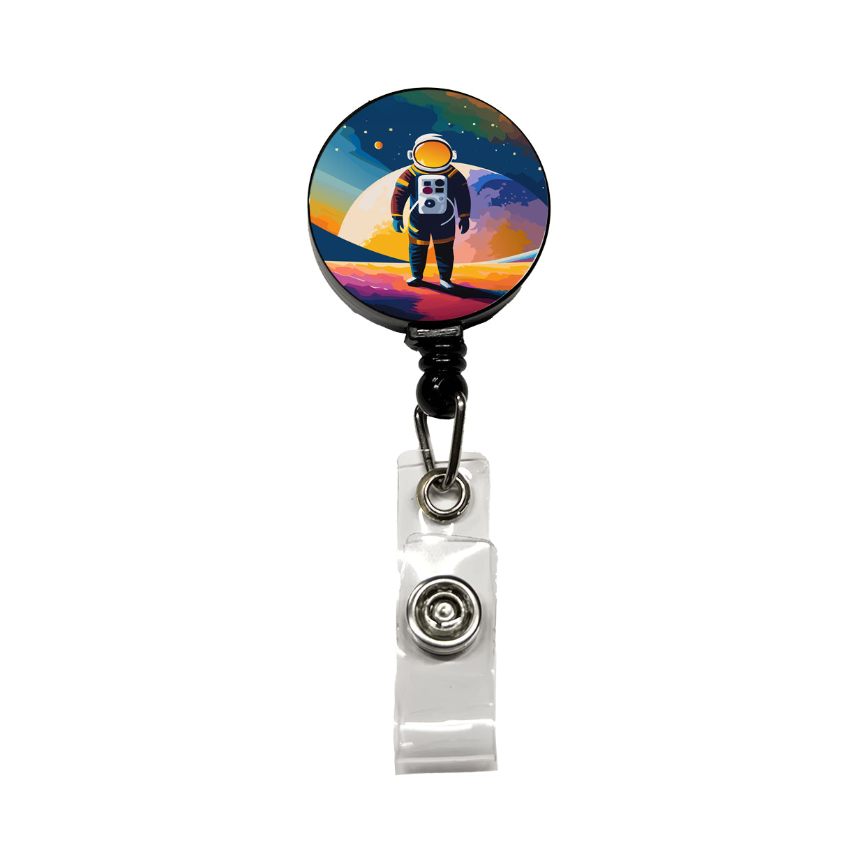 Astronaut Standing Space Astronomy Retractable ID Key Card Name Tag Badge Holder with Clip