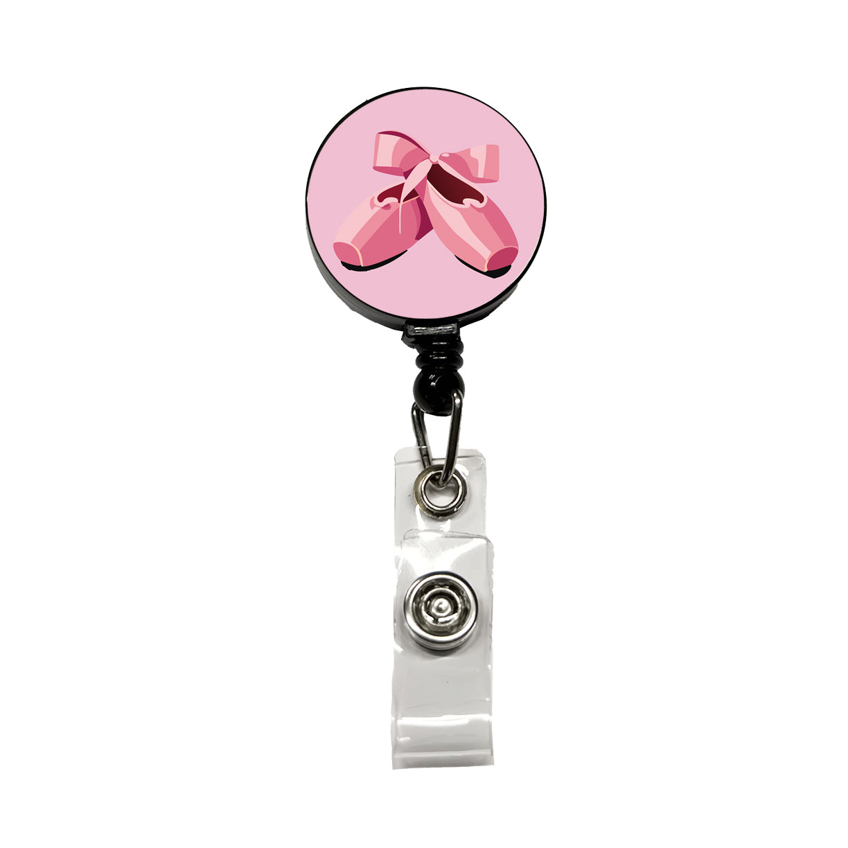 Ballet Shoes Pink with Bow Ballerina Retractable ID Key Card Name Tag Badge Holder with Clip