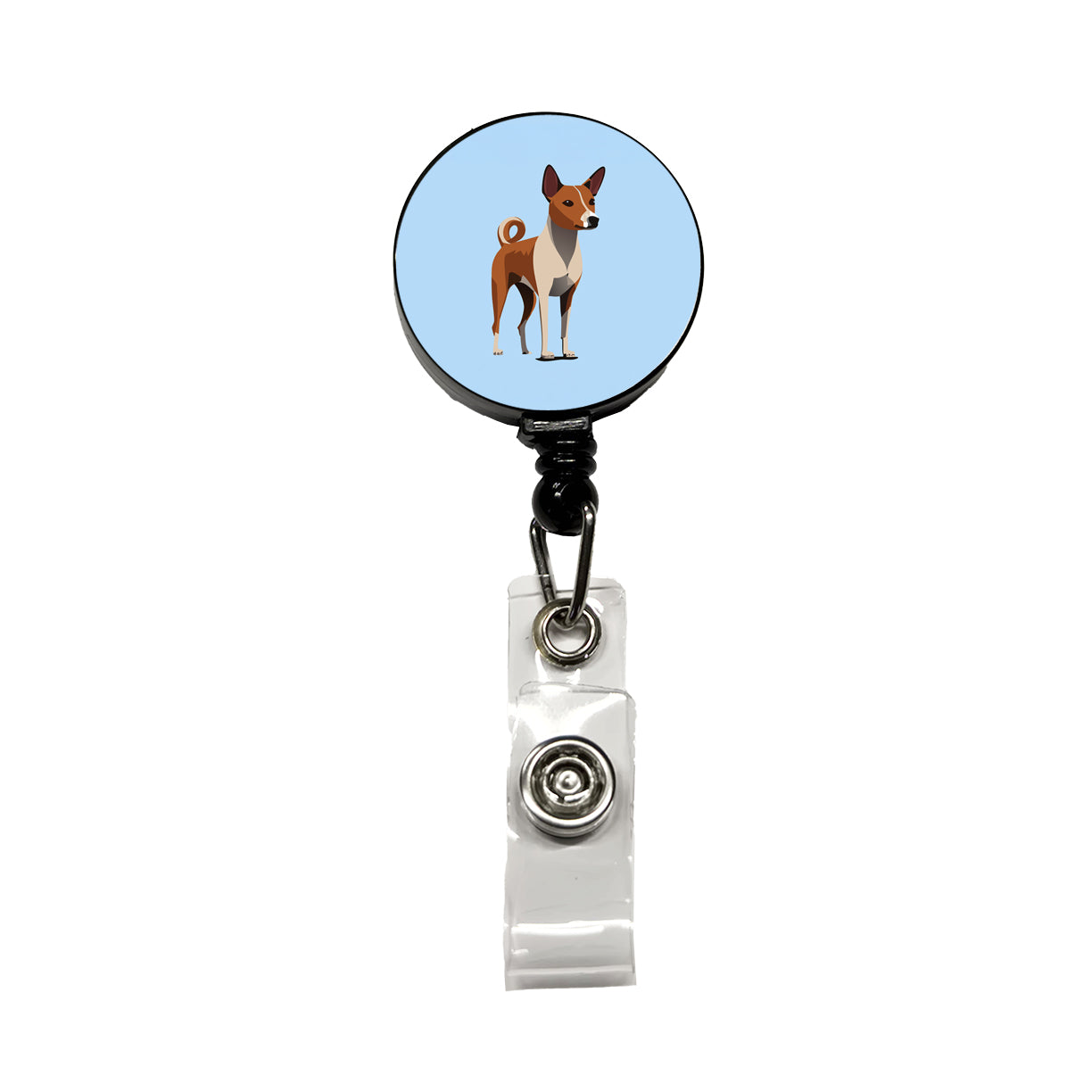Basenji Dog Standing Retractable ID Key Card Name Tag Badge Holder with Clip