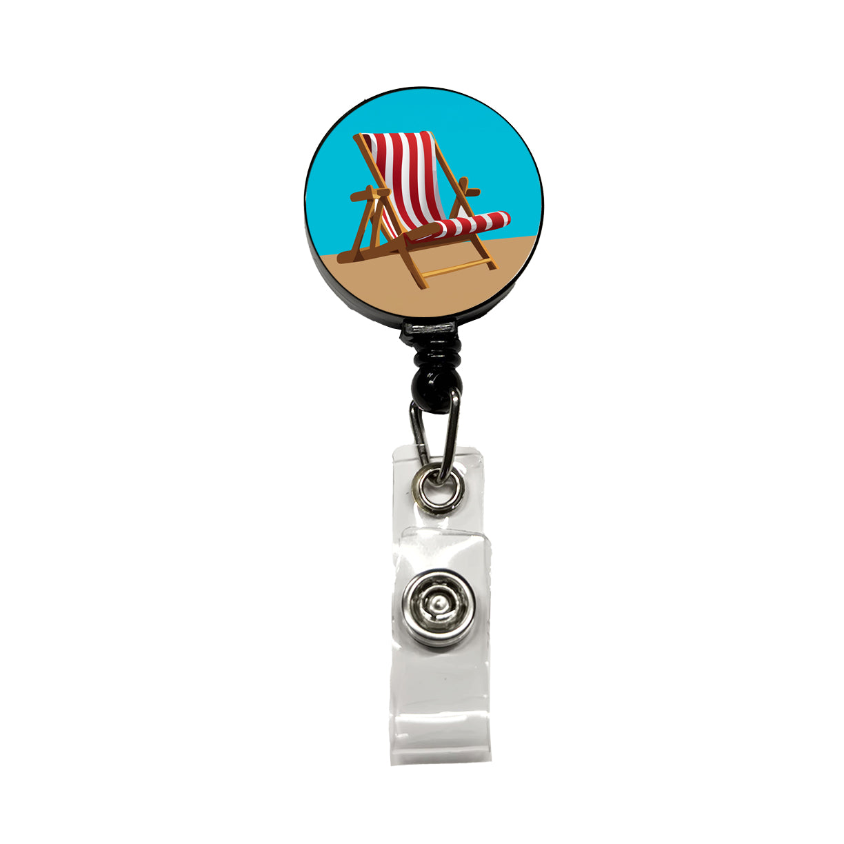 Beach Chair Red White Stripe Vacation Retractable ID Key Card Name Tag Badge Holder with Clip