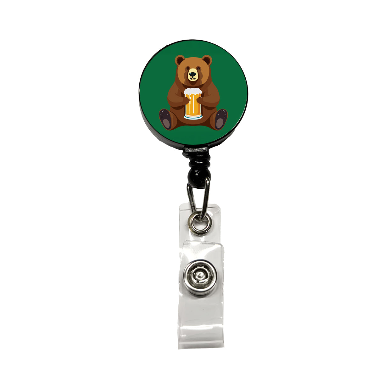 Bear Drinking Beer Sitting Funny Retractable ID Key Card Name Tag Badge Holder with Clip