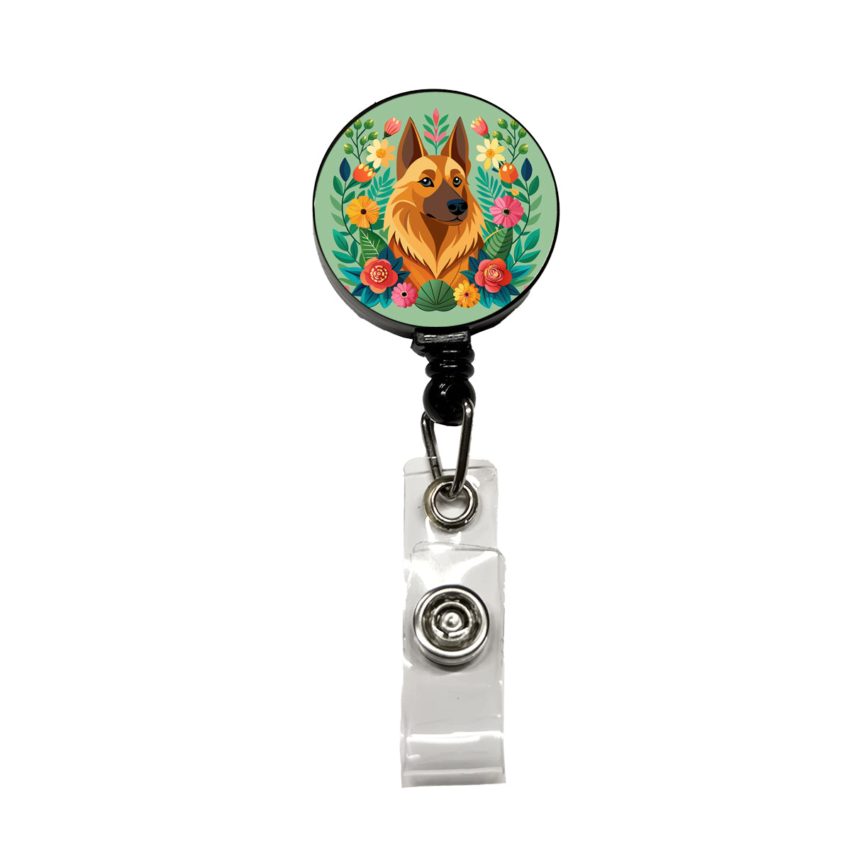 Belgian Shepherd Dog Floral Flowers Retractable ID Key Card Name Tag Badge Holder with Clip