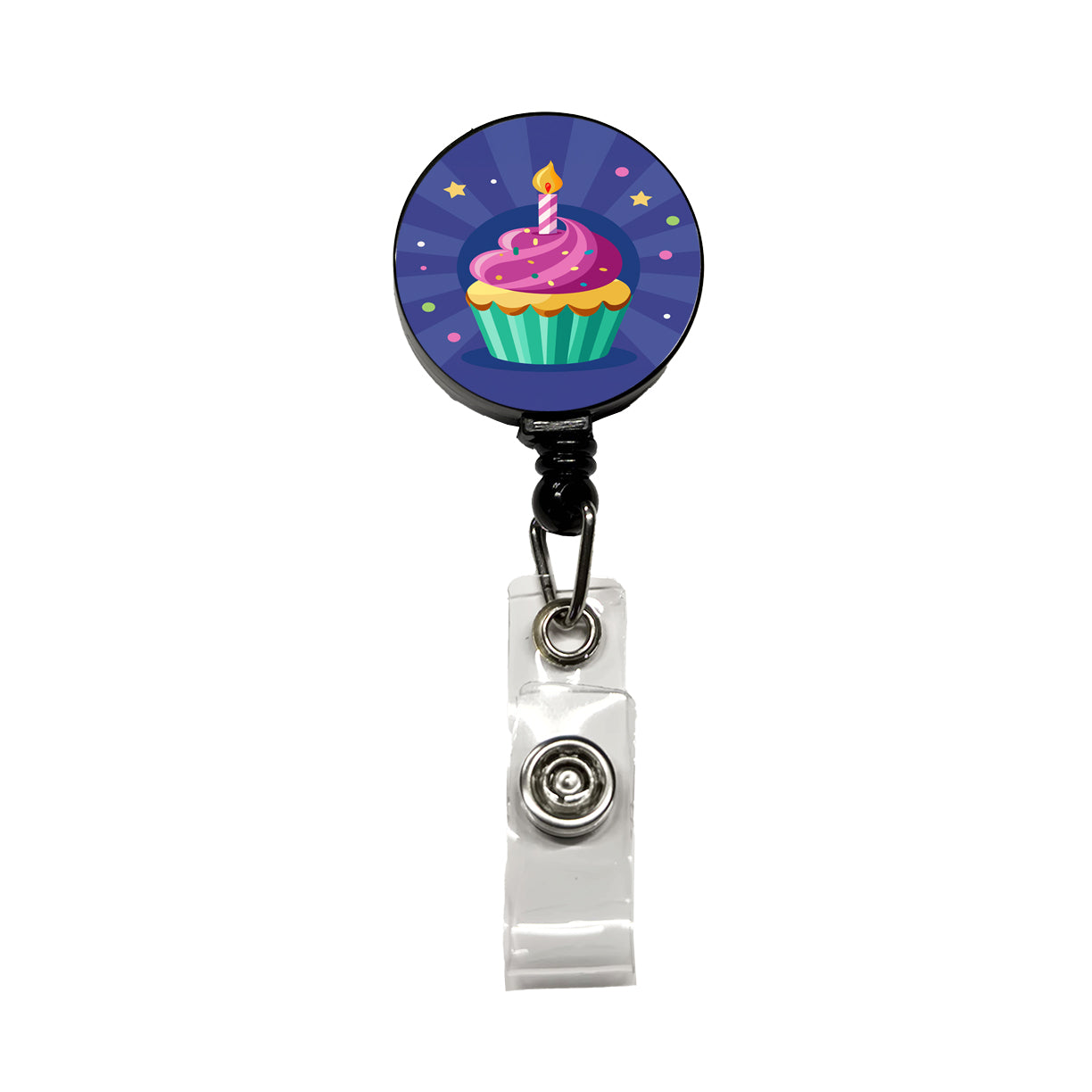 Birthday Cupcake with Candle Retractable ID Key Card Name Tag Badge Holder with Clip