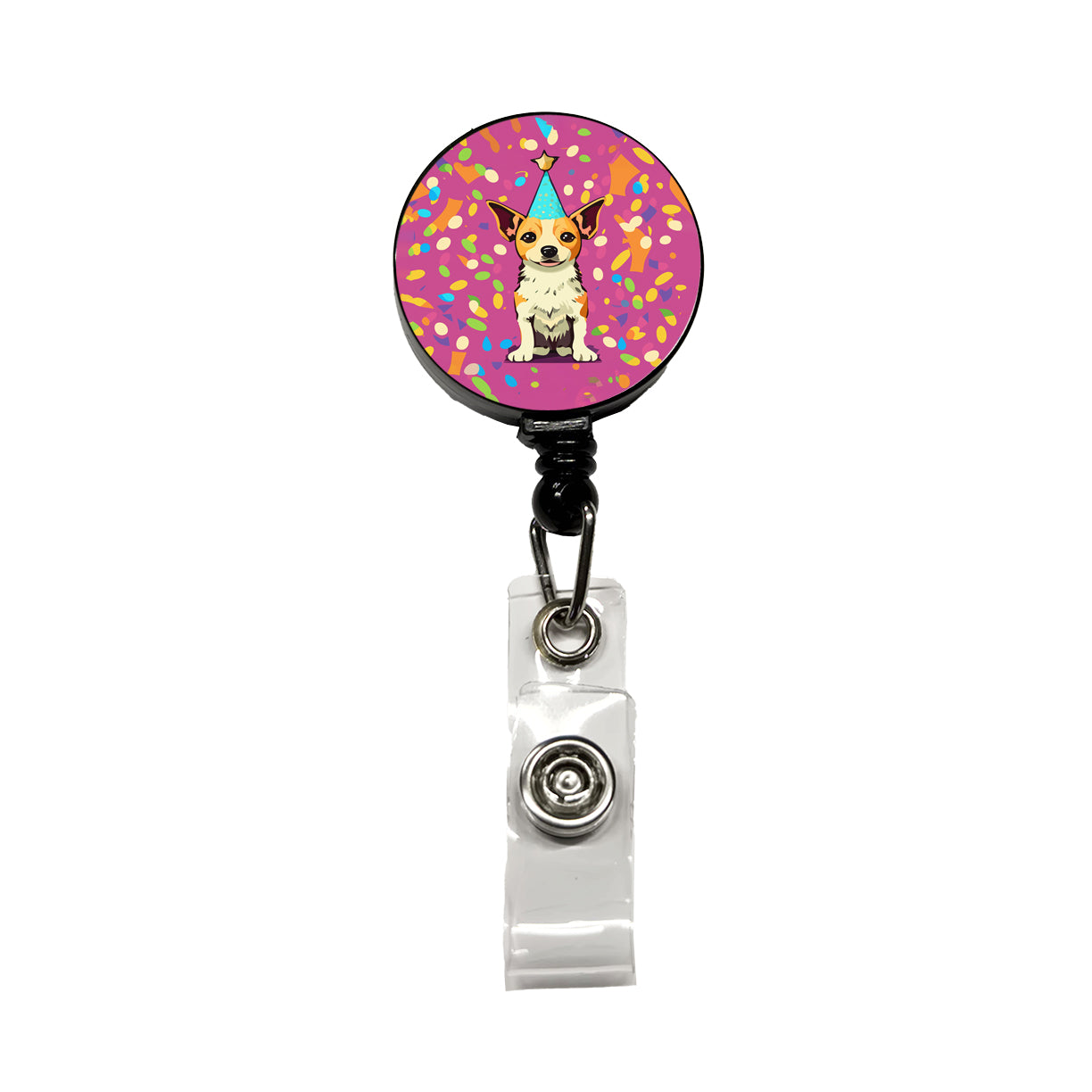 Birthday Dog Confetti Background Retractable ID Key Card Name Tag Badge Holder with Clip