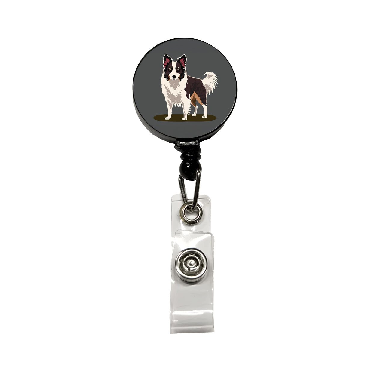 Border Collie Standing Retractable ID Key Card Name Tag Badge Holder with Clip