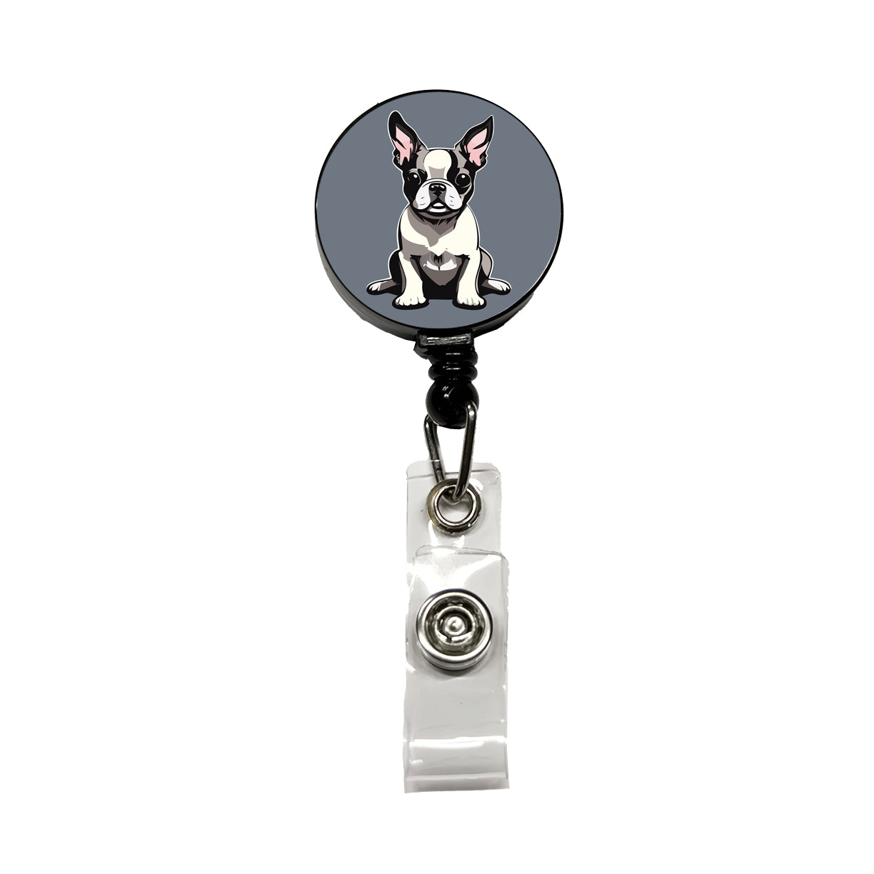 Boston Terrier Dog Sitting Retractable ID Key Card Name Tag Badge Holder with Clip