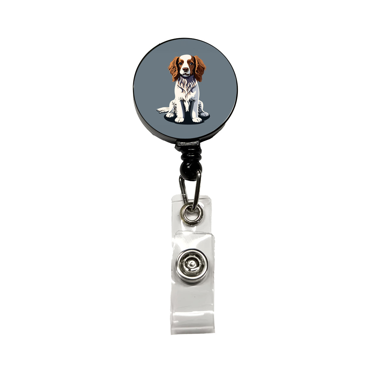 Brittany Spaniel Dog Sitting Retractable ID Key Card Name Tag Badge Holder with Clip