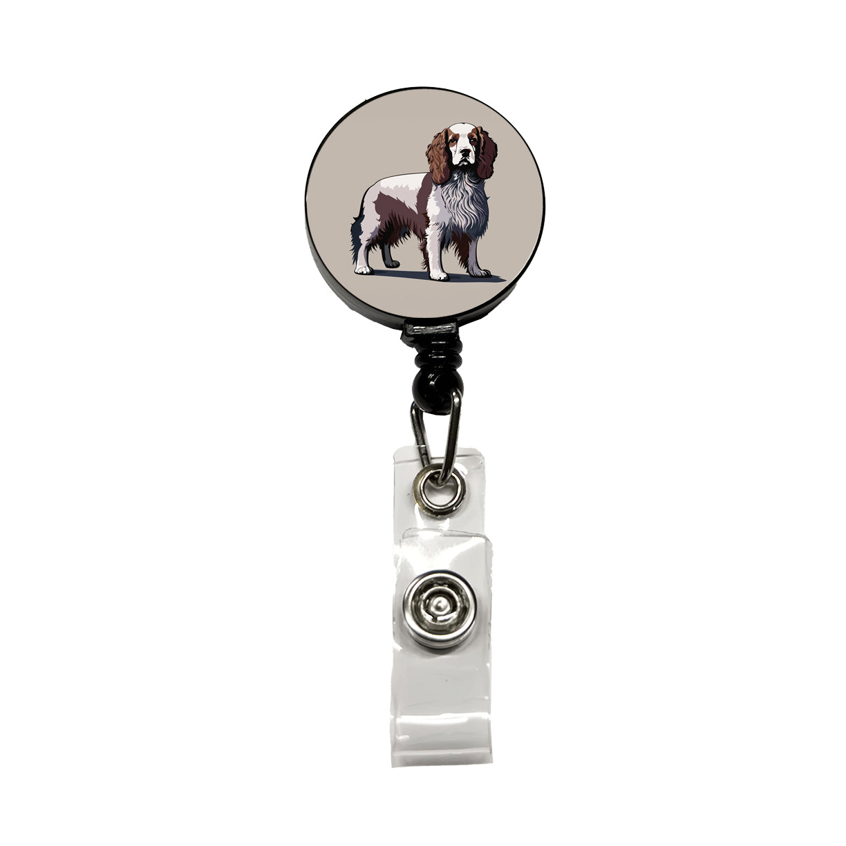 Brittany Spaniel Dog Standing Retractable ID Key Card Name Tag Badge Holder with Clip