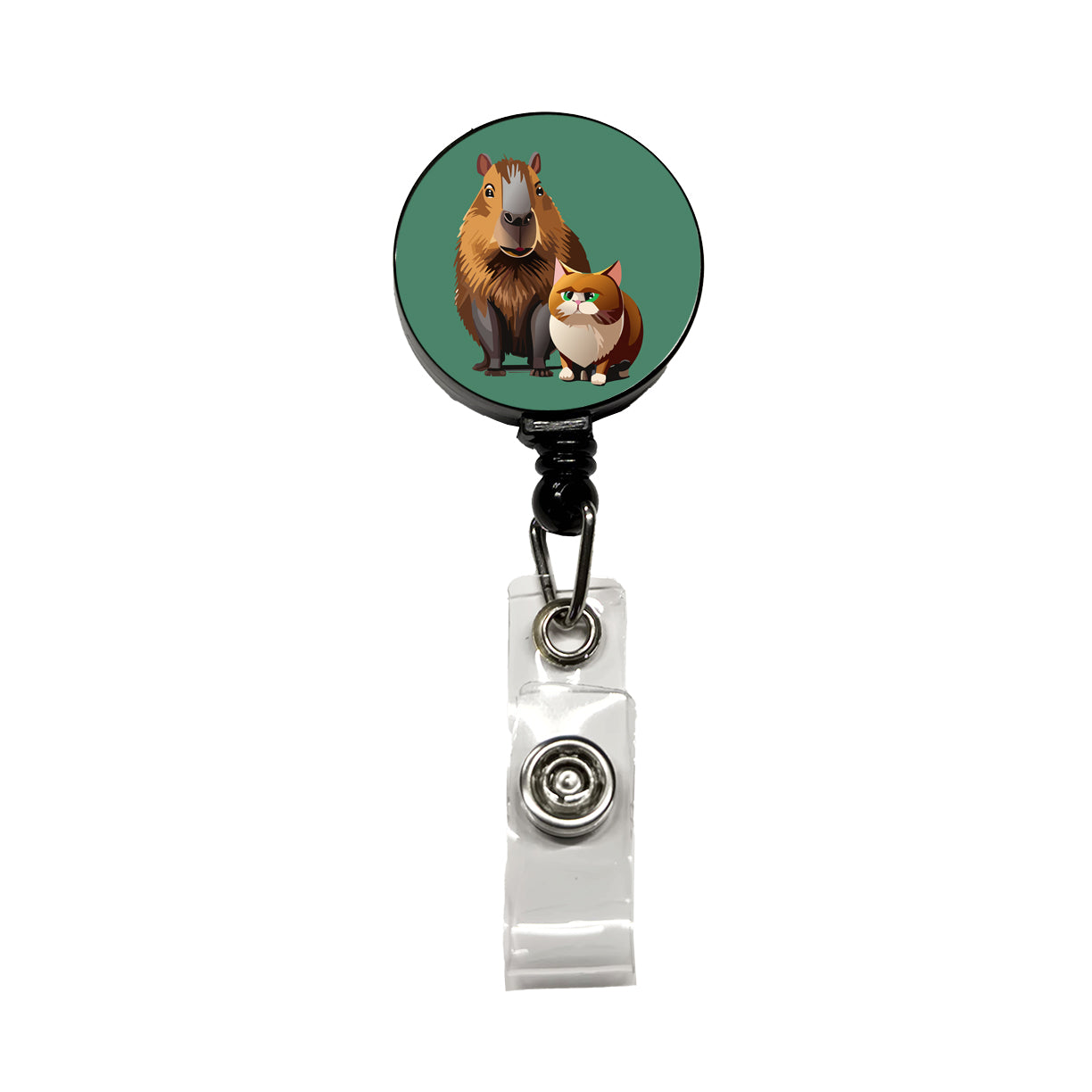 Capybara and Cat Best Friends BFF Cute Retractable ID Key Card Name Tag Badge Holder with Clip