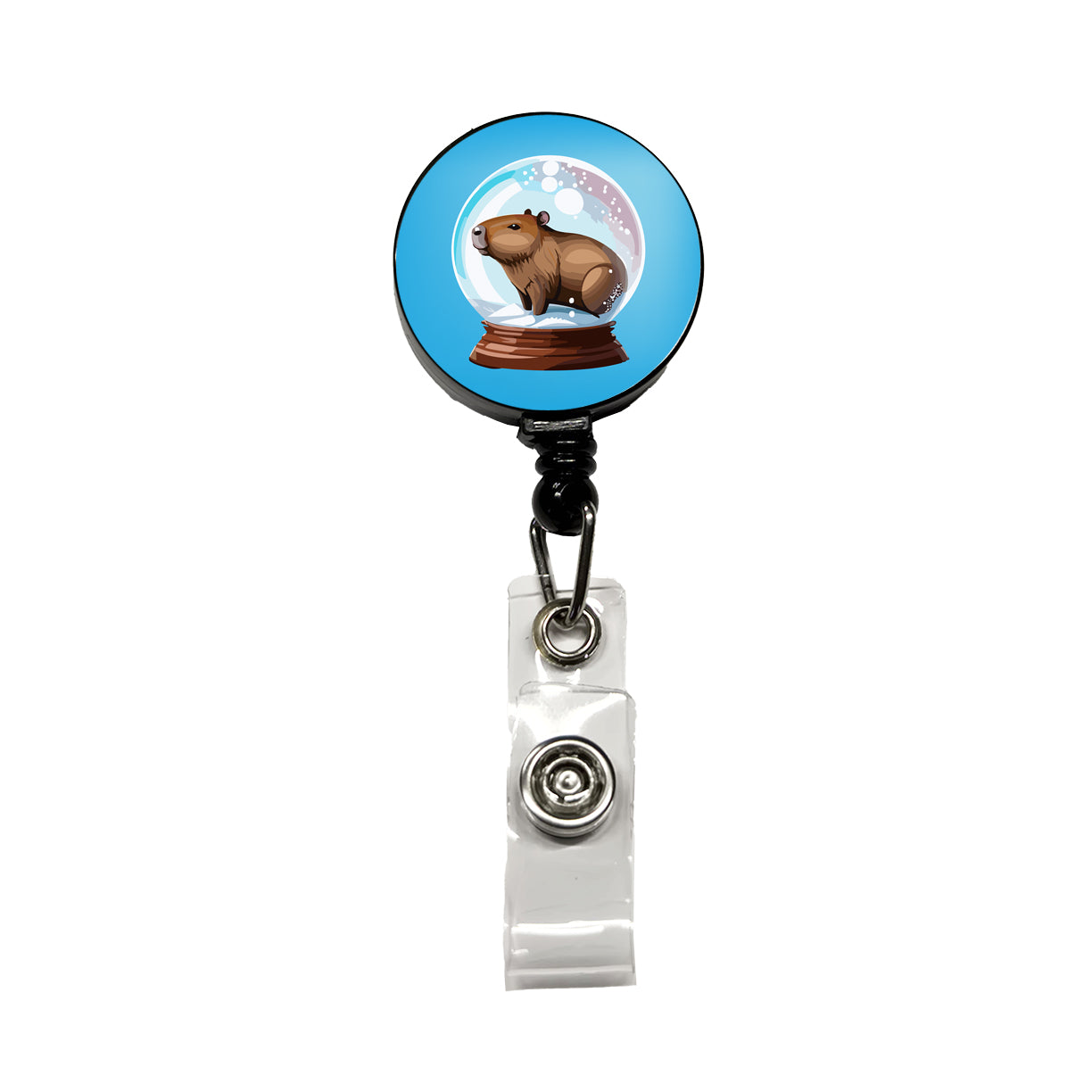 Capybara in a Snow Globe Christmas Retractable ID Key Card Name Tag Badge Holder with Clip