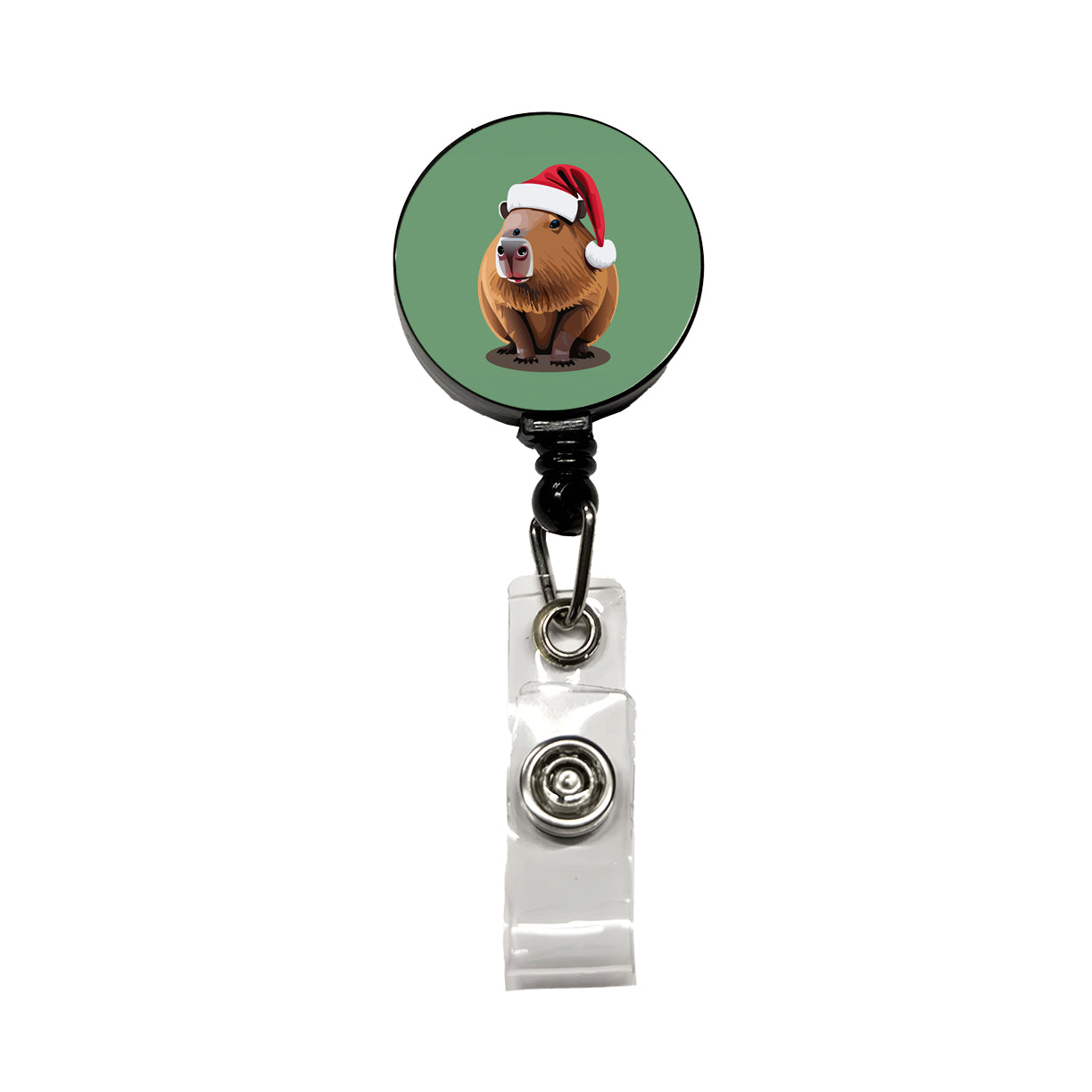 Capybara Santa Hat Christmas Retractable ID Key Card Name Tag Badge Holder with Clip
