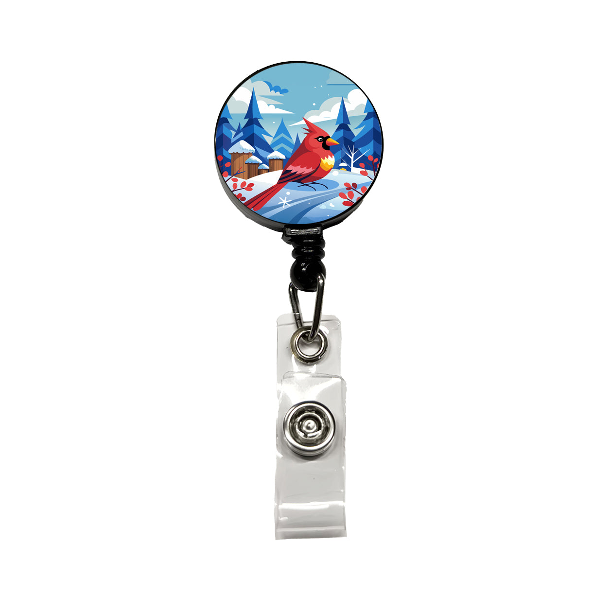 Cardinal in Winter Snow Scene Retractable ID Key Card Name Tag Badge Holder with Clip