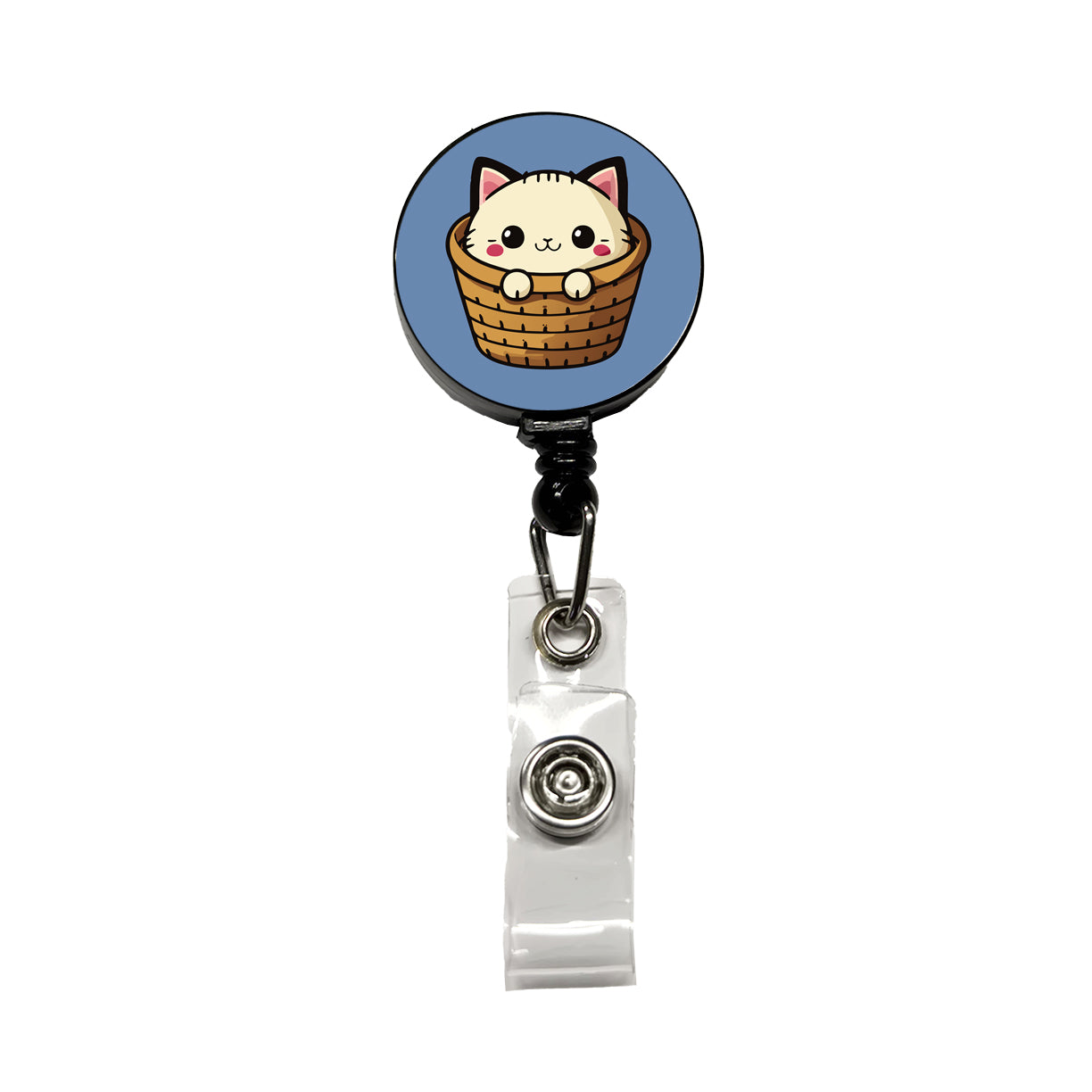Cat Cute Chibi in Basket Retractable ID Key Card Name Tag Badge Holder with Clip