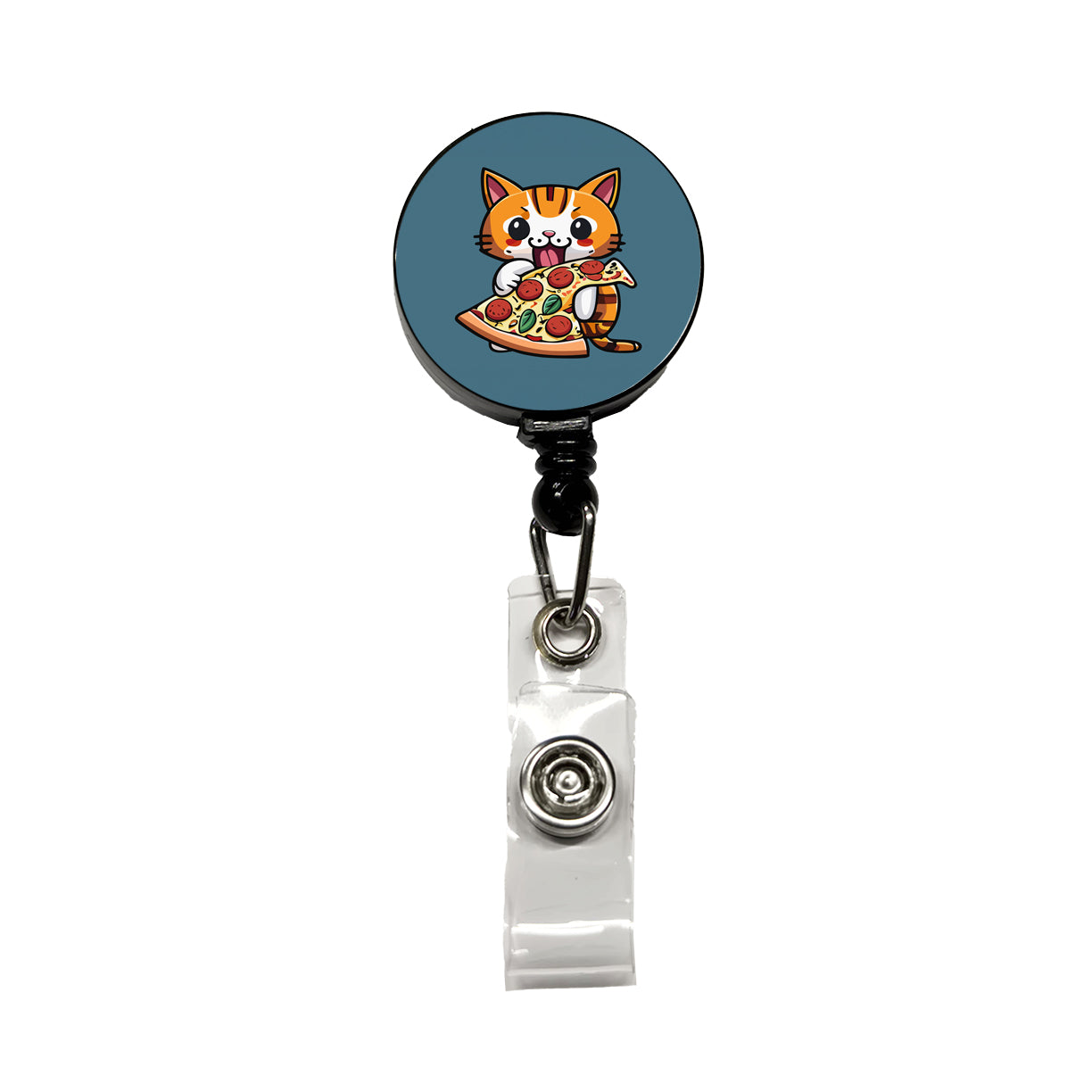 Cat Eating Pizza Funny Retractable ID Key Card Name Tag Badge Holder with Clip