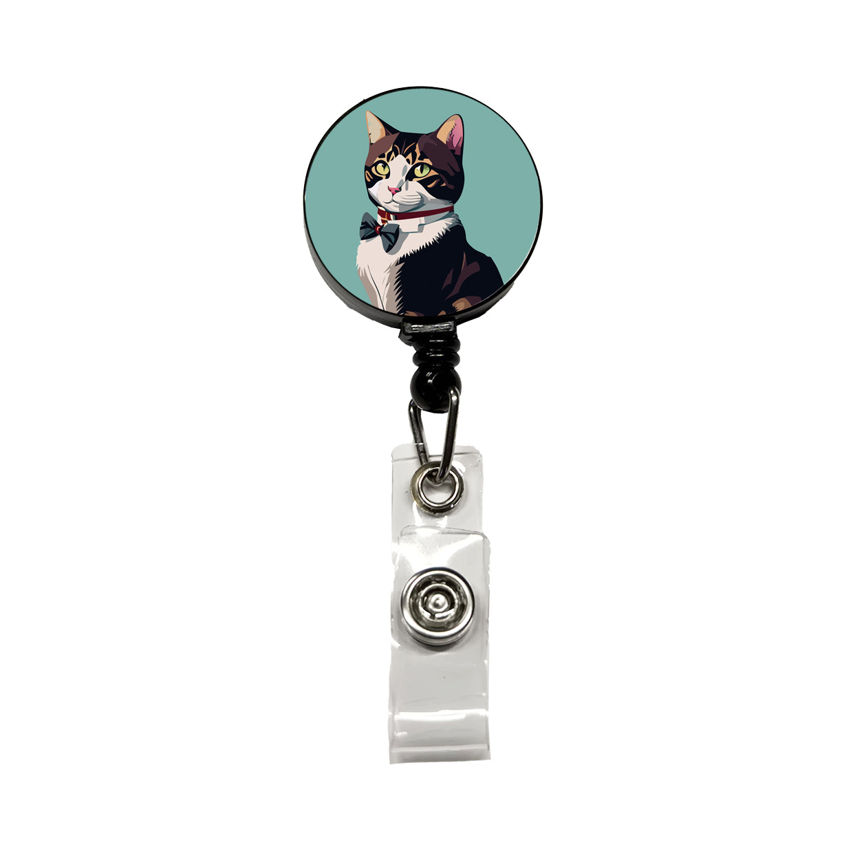 Cat Fancy with Bowtie Retractable ID Key Card Name Tag Badge Holder with Clip