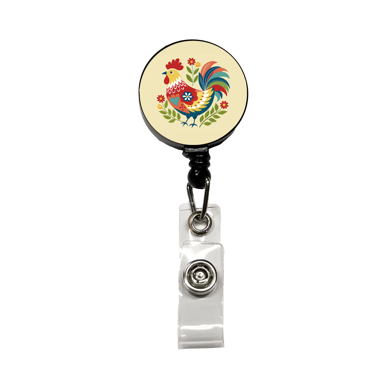 Chicken Rooster Flowers Retractable ID Key Card Name Tag Badge Holder with Clip
