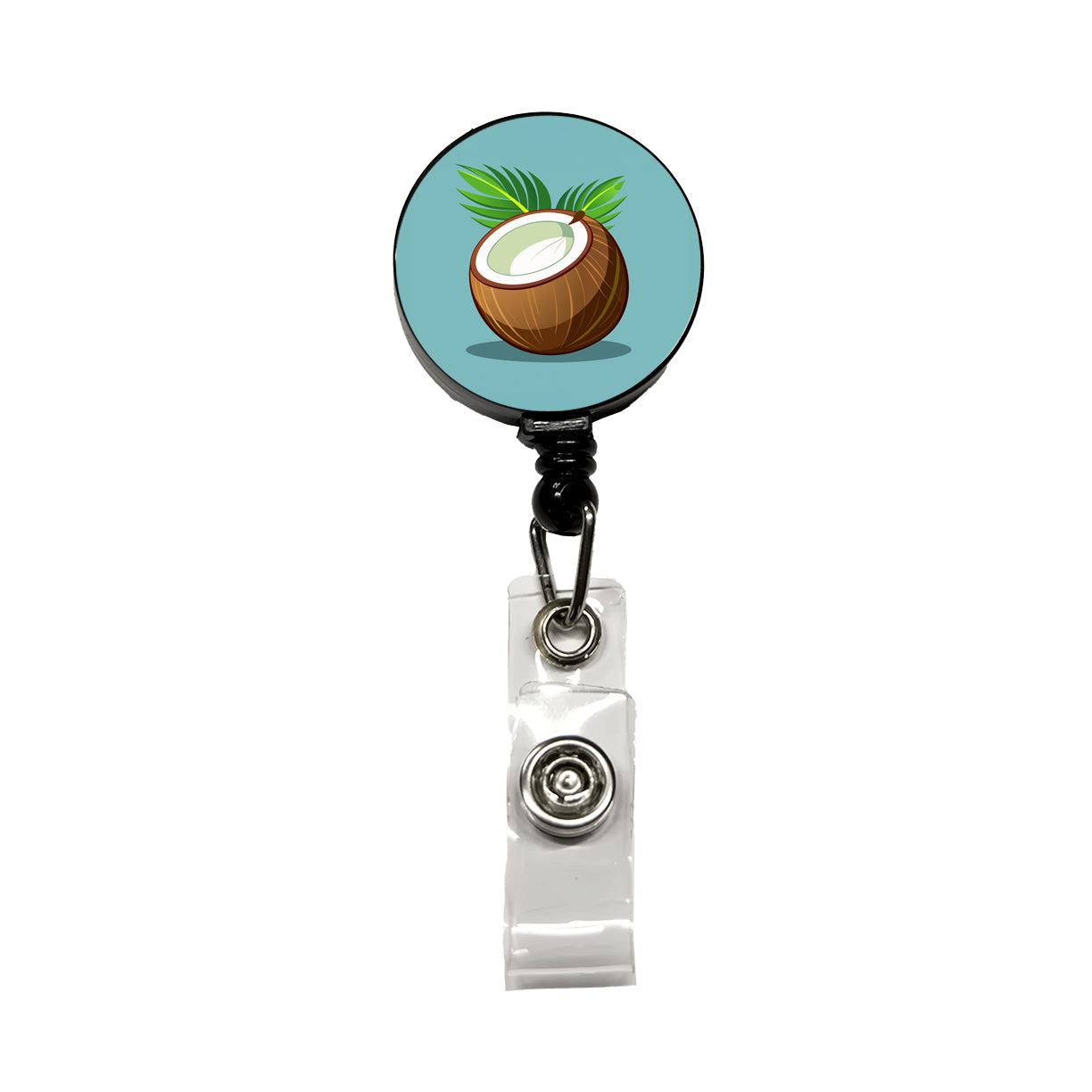 Coconut with Leaves Tropical Fruit Retractable ID Key Card Name Tag Badge Holder with Clip