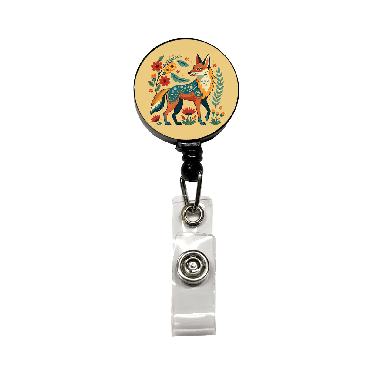 Coyote Floral Flowers Retractable ID Key Card Name Tag Badge Holder with Clip