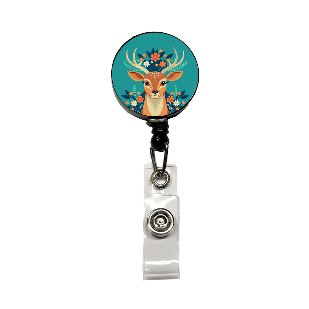 Deer Head Floral Flowers Retractable ID Key Card Name Tag Badge Holder with Clip