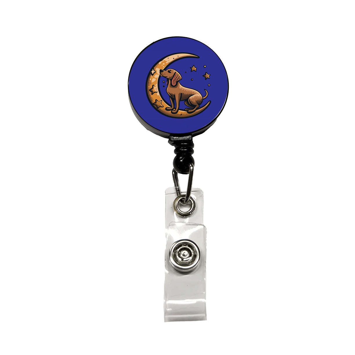 Dog on Crescent Moon Stars Cute Retractable ID Key Card Name Tag Badge Holder with Clip