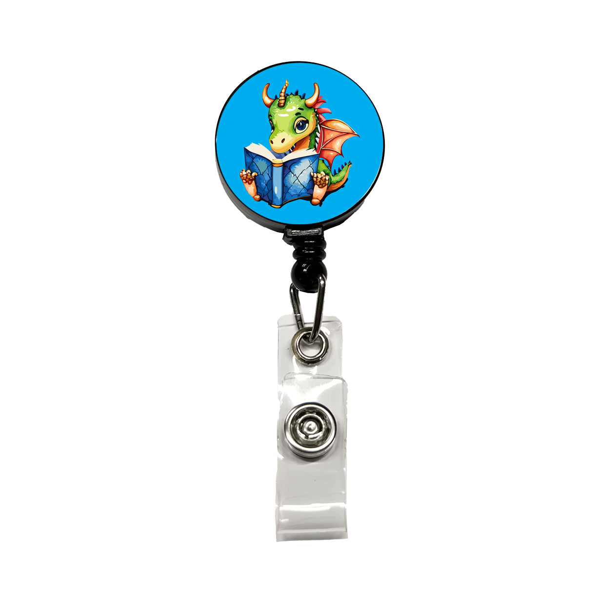 Dragon Reading Book Reader Retractable ID Key Card Name Tag Badge Holder with Clip