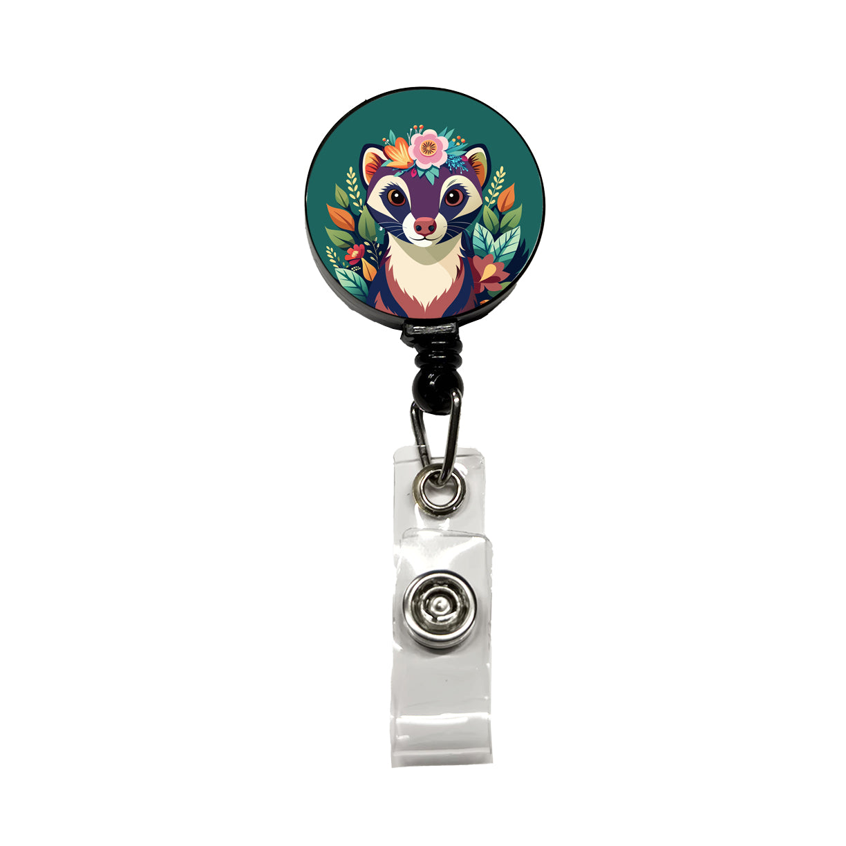 Ferret Head Floral Flowers Retractable ID Key Card Name Tag Badge Holder with Clip