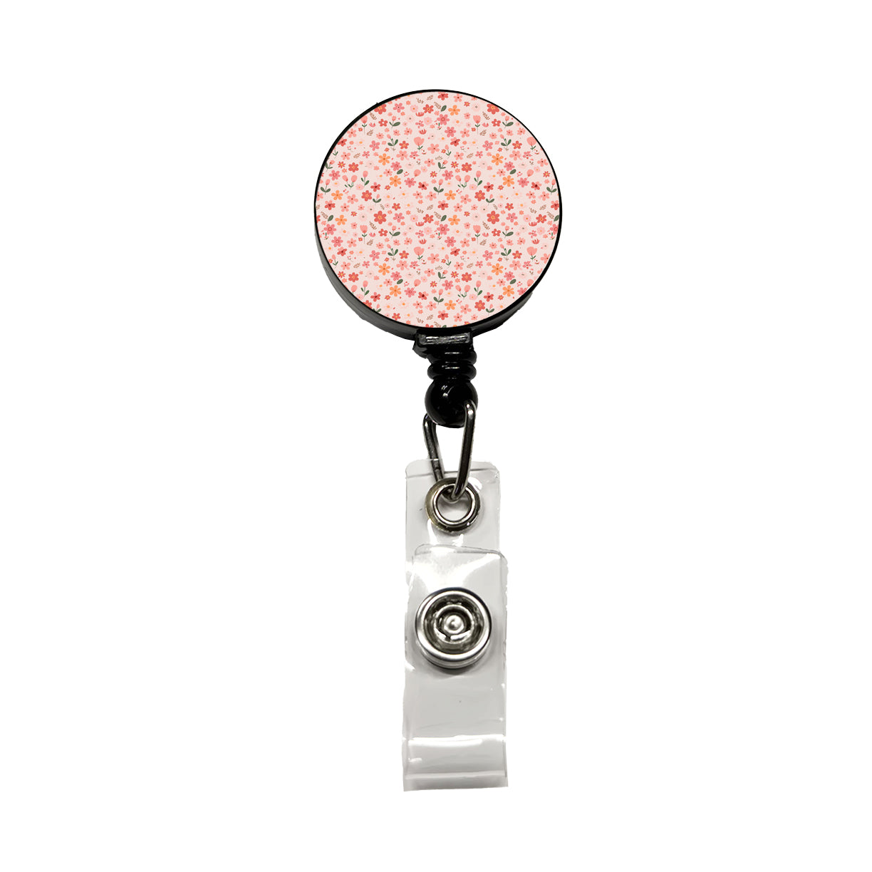 Flowers Peach Pink Cute Pattern Retractable ID Key Card Name Tag Badge Holder with Clip