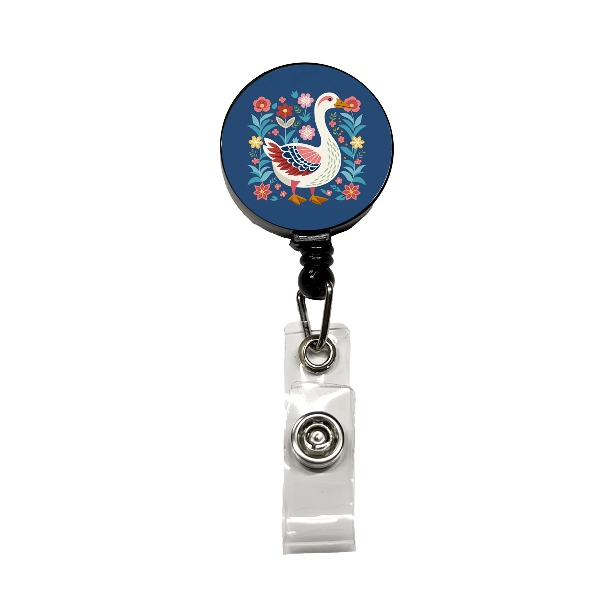Goose Bird Floral Flowers Retractable ID Key Card Name Tag Badge Holder with Clip
