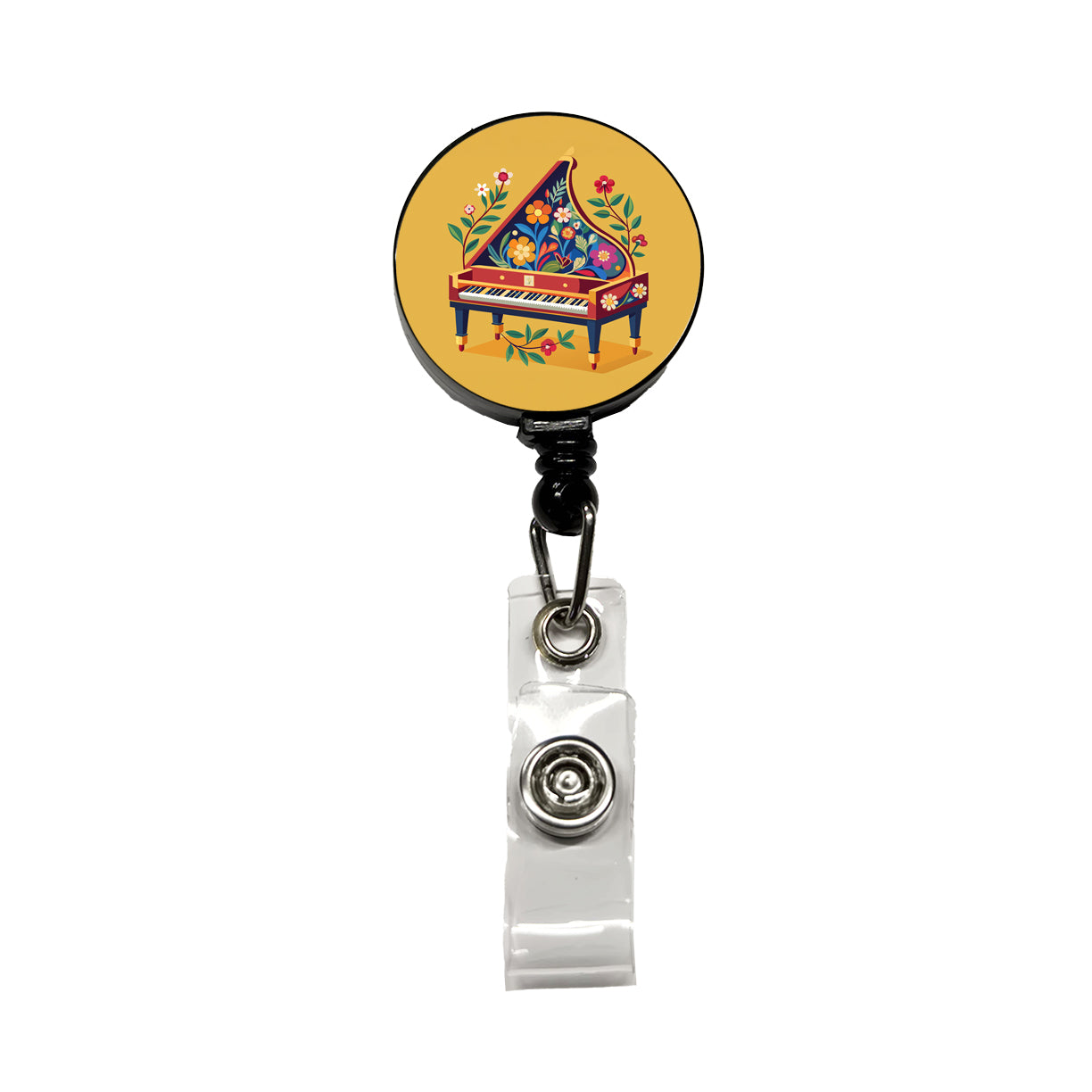 Harpsichord Music Floral Motif Retractable ID Key Card Name Tag Badge Holder with Clip
