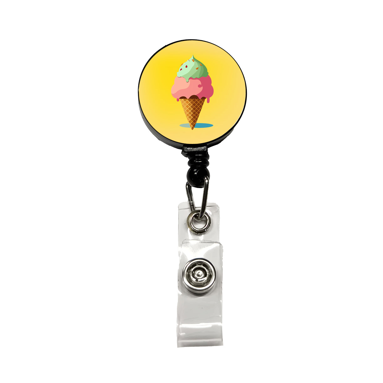 Ice Cream Cone Two Scoops Retractable ID Key Card Name Tag Badge Holder with Clip