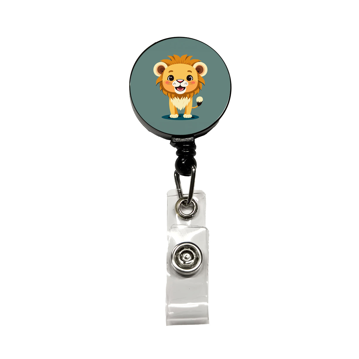 Lion Baby Smiling Standing Retractable ID Key Card Name Tag Badge Holder with Clip