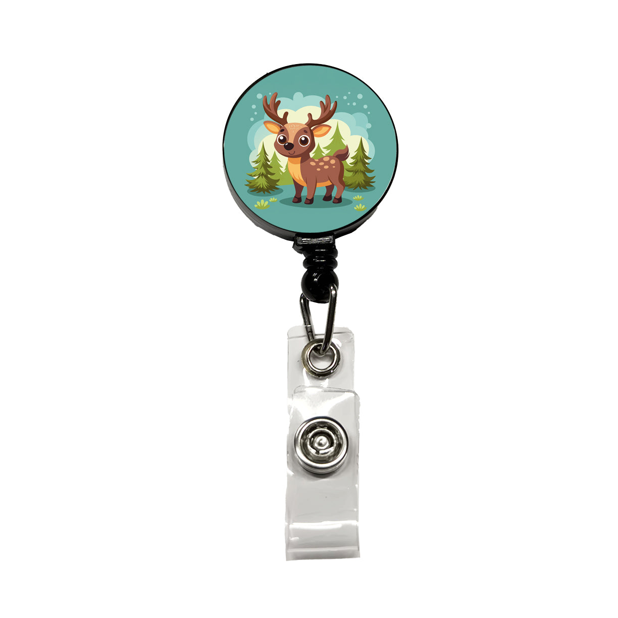 Moose Cute in Forest Retractable ID Key Card Name Tag Badge Holder with Clip