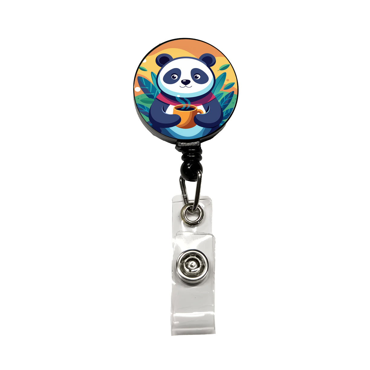 Panda Drinking Coffee Retractable ID Key Card Name Tag Badge Holder with Clip