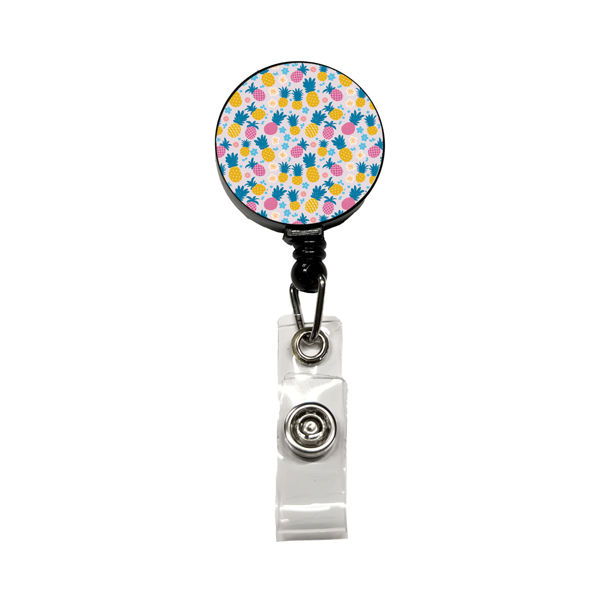 Pineapples Tropical Flowers Pattern Retractable ID Key Card Name Tag Badge Holder with Clip