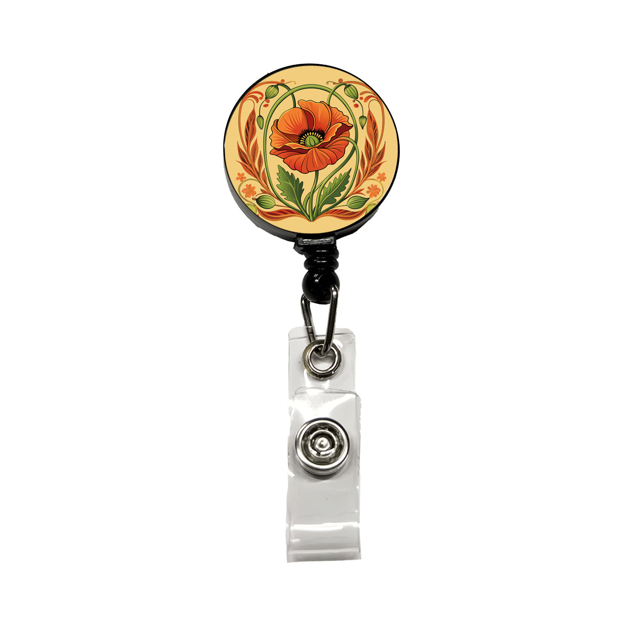 Poppy Poppies Floral Art Nouveau Flowers Elegant Retractable ID Key Card Name Tag Badge Holder with Clip
