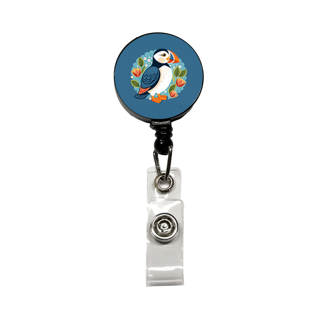 Puffin Bird Floral Flowers Retractable ID Key Card Name Tag Badge Holder with Clip
