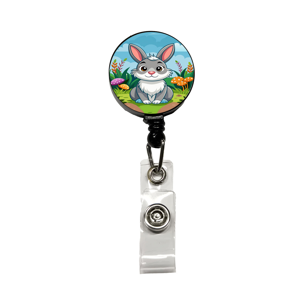 Rabbit Bunny Cute with Toadstools Mushrooms Retractable ID Key Card Name Tag Badge Holder with Clip