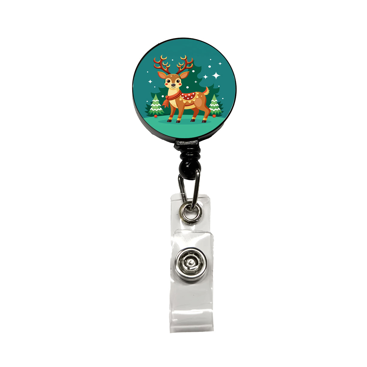 Reindeer Wearing Scarf Christmas Cute Retractable ID Key Card Name Tag Badge Holder with Clip