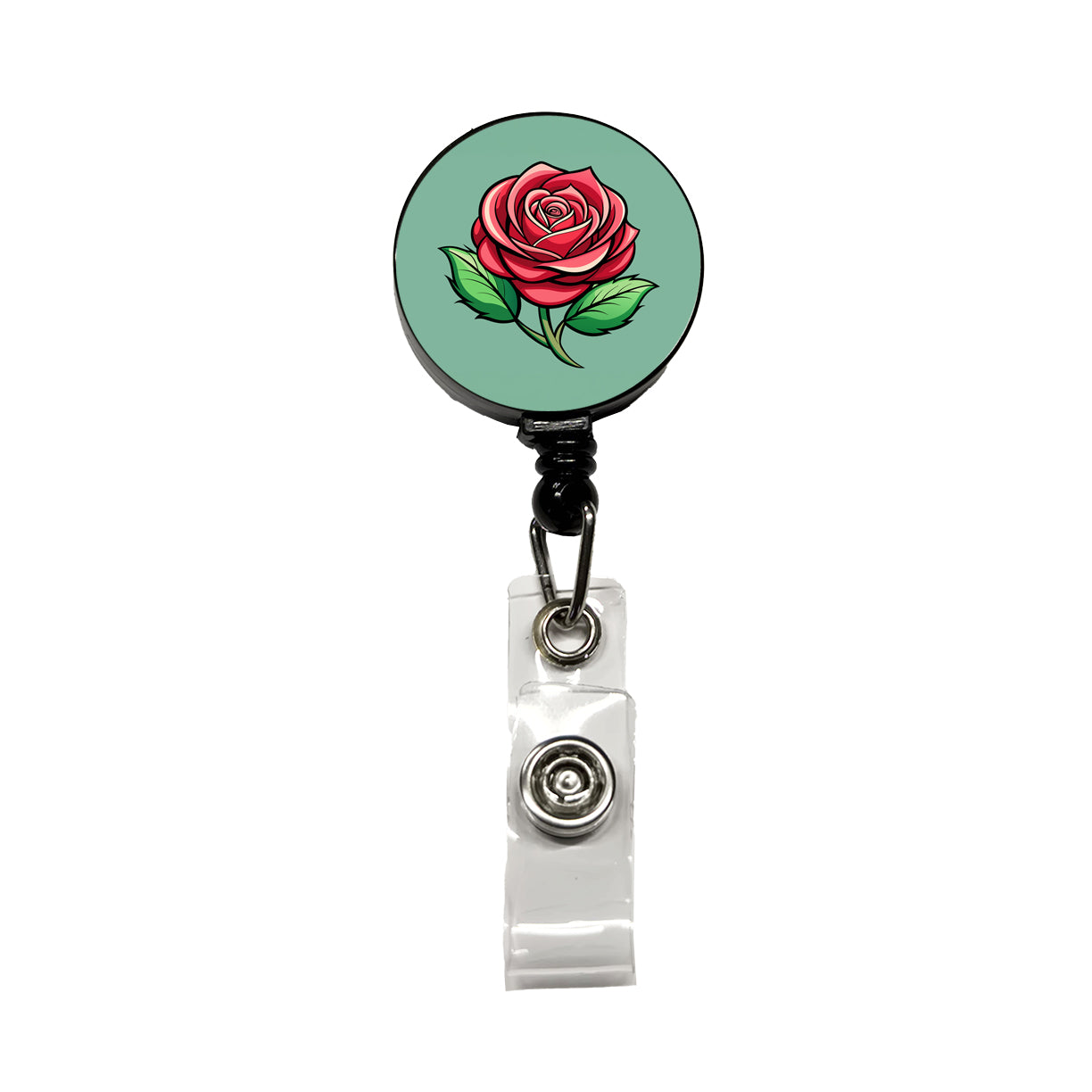 Rose Flower Bud Red Retractable ID Key Card Name Tag Badge Holder with Clip