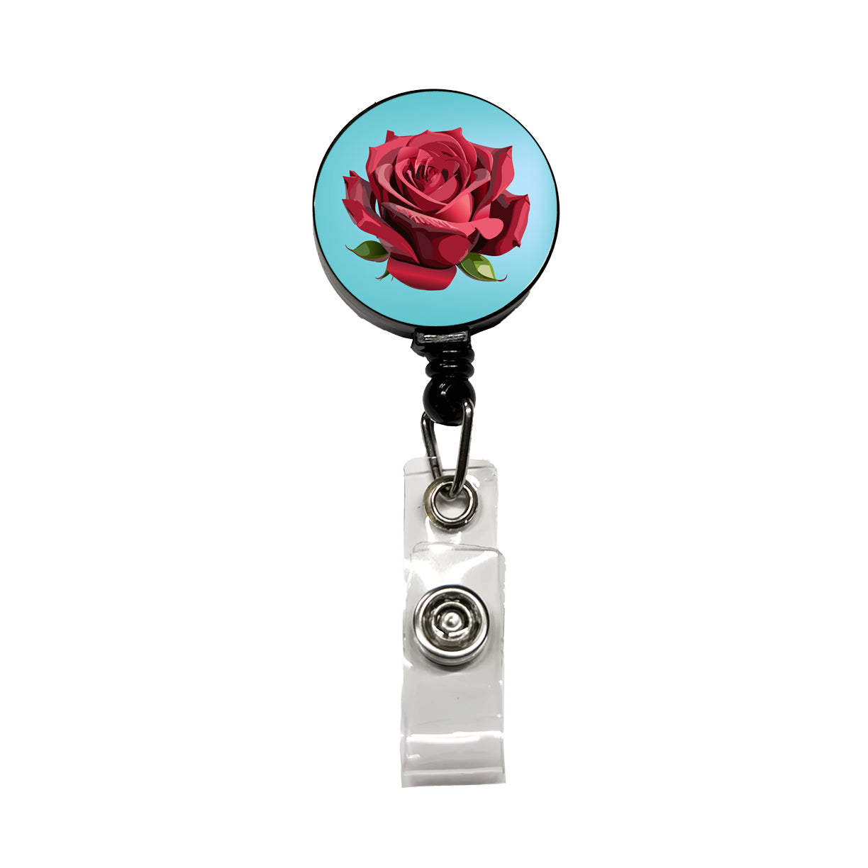 Rose Red Flower Retractable ID Key Card Name Tag Badge Holder with Clip