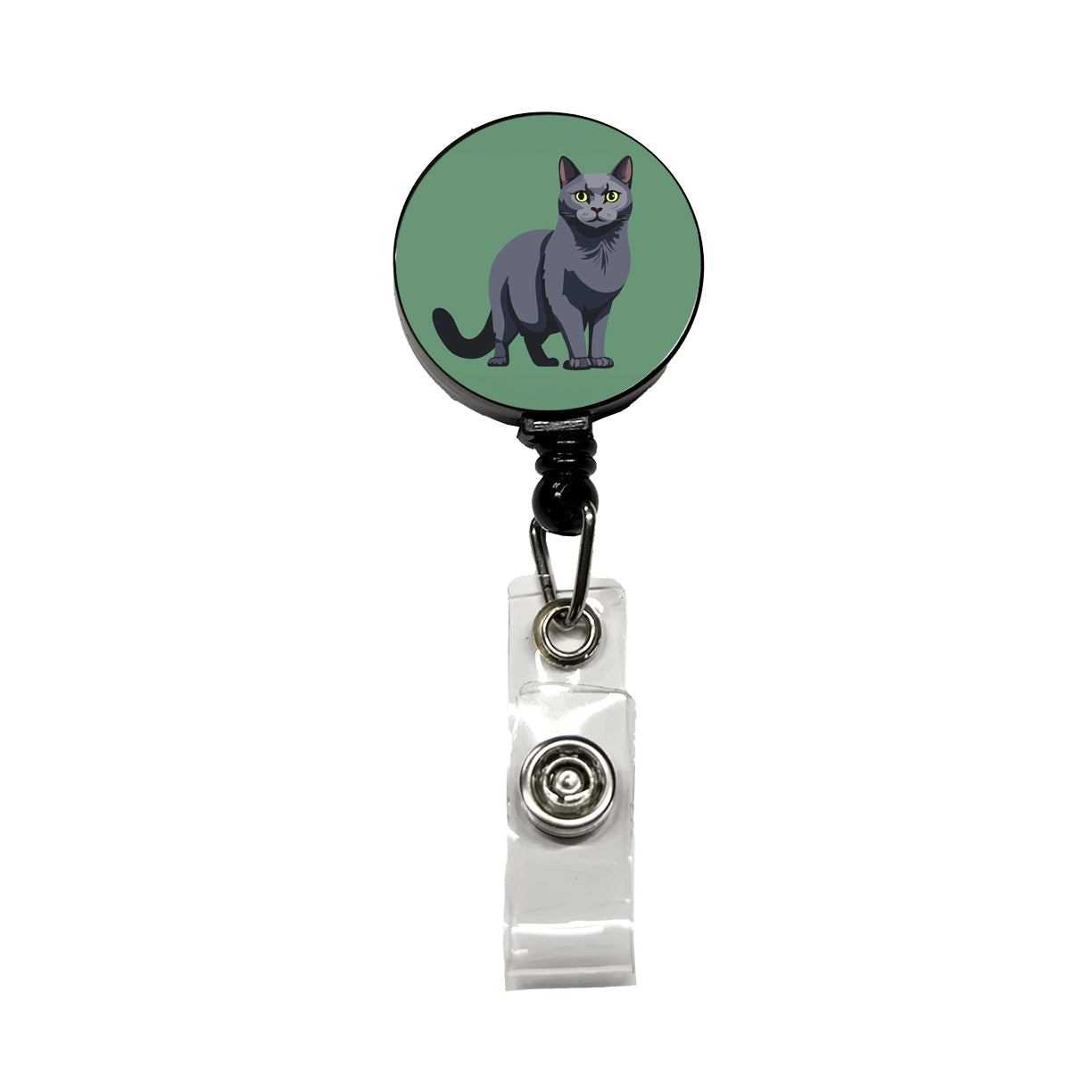 Russian Blue Cat Standing Retractable ID Key Card Name Tag Badge Holder with Clip