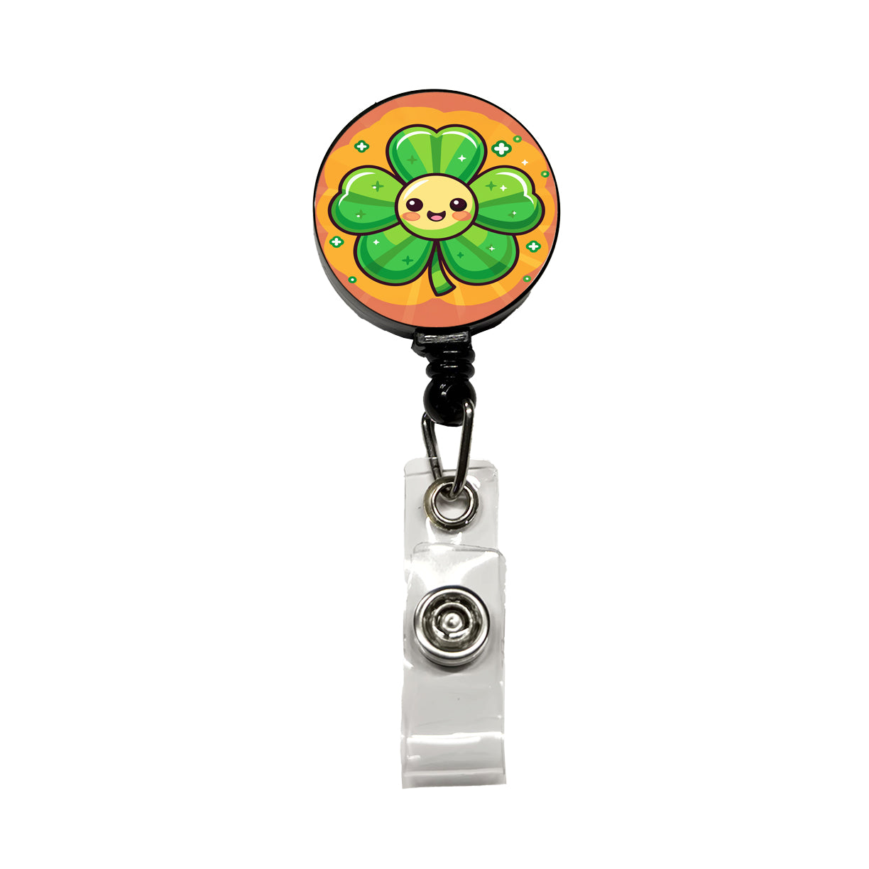 Shamrock Smiling Cute Retractable ID Key Card Name Tag Badge Holder with Clip