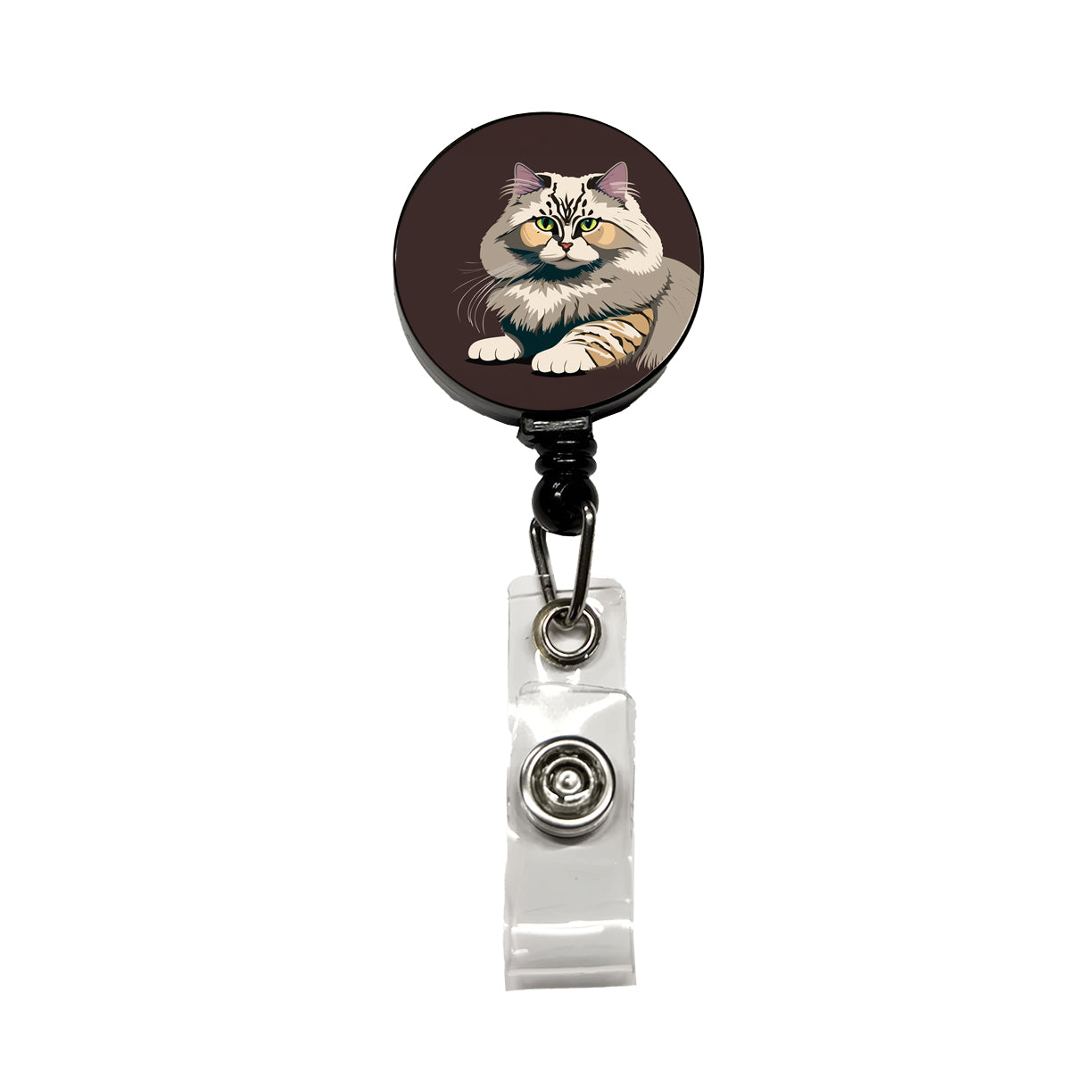 Siberian Cat Crouched Retractable ID Key Card Name Tag Badge Holder with Clip