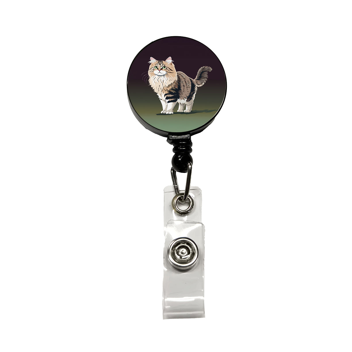 Siberian Cat Standing Retractable ID Key Card Name Tag Badge Holder with Clip