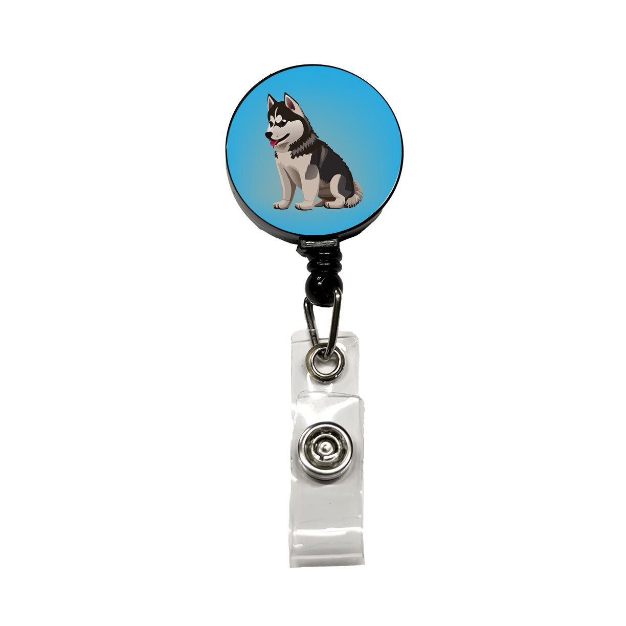 Siberian Husky Dog Sitting Retractable ID Key Card Name Tag Badge Holder with Clip