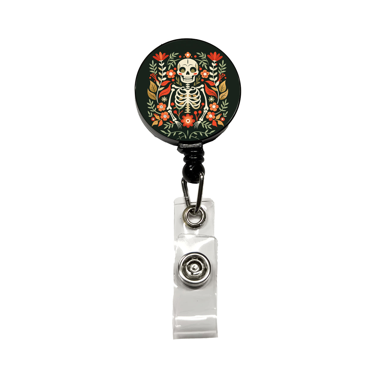 Skeleton Floral Flowers Retractable ID Key Card Name Tag Badge Holder with Clip